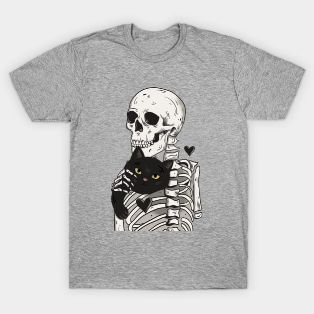 Skeleton and cat T-Shirt by Carol Caju